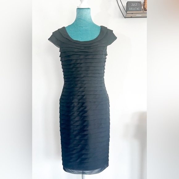 Adrianna Papell S 6 Stunning Black Dress with Unique Layered Design-Must-Have! - Picture 1 of 13